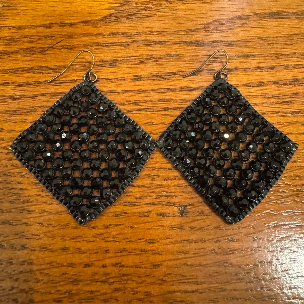 Black Beaded Dangle Earrings